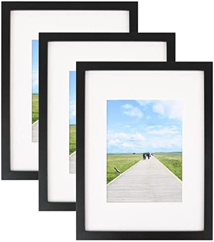 Aynoo 9x12 Picture Frame Solid Wooden Picture Frame Display Pictures 5.5x7.5 with Mat or 9x12Without Mat, HD Minimalism Black Wood Picture Frames Collage for Wall Mounting Photo Frames 9x12 (WYP)