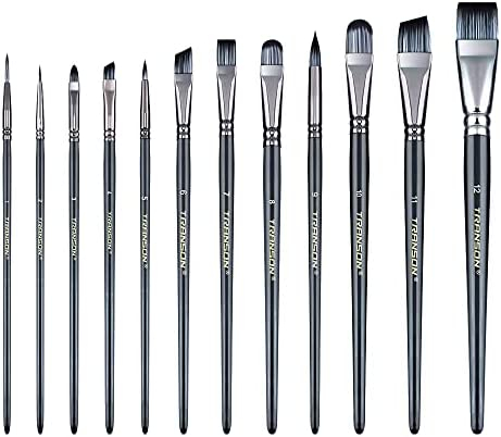 Transon Artist Paint Brush Set of 12 for Watercolor Acrylic Gouache Oil and Tempera Painting