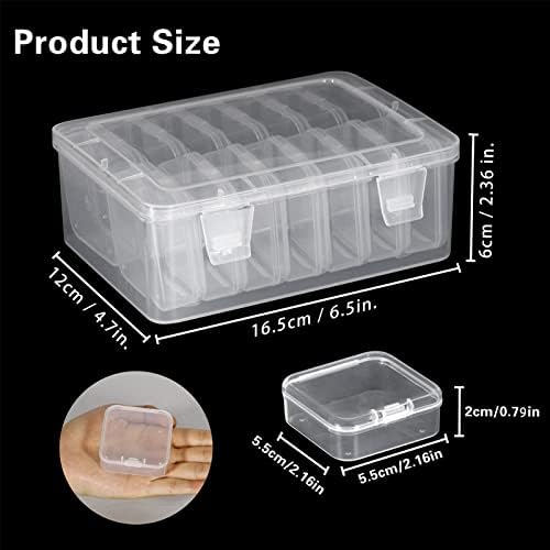 Mathtoxyz Small Bead Organizers, 15 Pieces Plastic Storage Cases Mini Clear Bead Storage Containers Transparent Boxes with Hinged Lid and Rectangle Clear Craft Supply Case