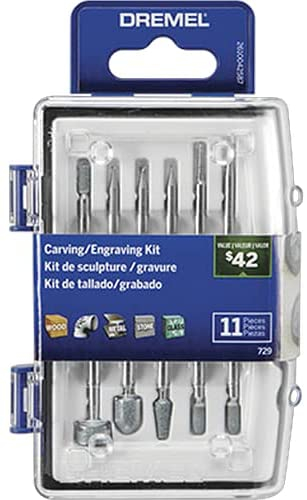 Dremel 729-01 Carving & Engraving Rotary Tool Accessories Kit, 11-Piece Assorted Set - Perfect for Use On Wood