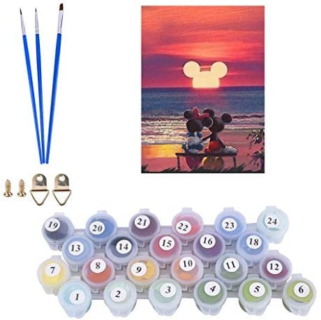 Karyees Paint by Numbers Disney DIY Painting by Numbers Kits DIY Canvas Paint by Numbers Disney Sunset Beach Acrylic Painting Home Decor Paint by Numbers for Adults Kid Beginner Disney Beach16x20In