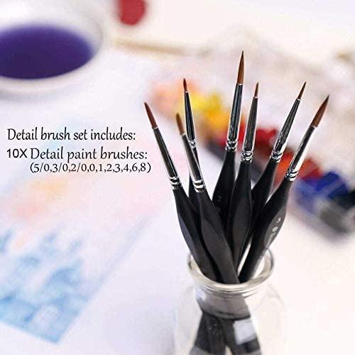 Detail Paint Brushes Set 10pcs Miniature Brushes for Fine Detailing & Art Painting - Acrylic, Watercolor