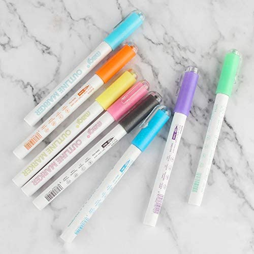 Super Squiggles Double Line Markers, Tomorotec 8 Dream Color Self-outline Metallic Pens Highlight Markers Gift Cards Drawing Writing Pens
