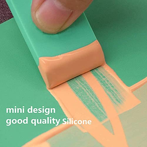 JAJADO Mini Squeegees Screen Printing Squeegees Turquoise Rubber 2 Pack, Reusable Self-Adhesive Silk Screen Stencils Squeegees Art Craft Painting Tools for Chalk Paste Transfers or Ink