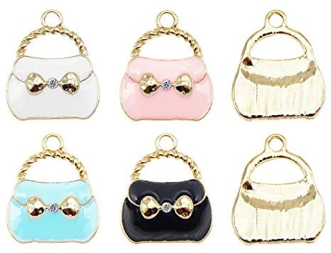 JJGQAZ 40 Pieces Enamel Women Purse Bag Charms Bracelet Pendant Charms for Jewelry Making DIY Earrings Necklace, Assorted Color