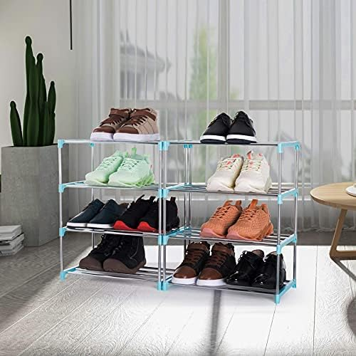 Xerhnan 4-Tier Stackable Small Shoe Rack, Lightweight Shoe Shelf Storage Organizer for Entryway