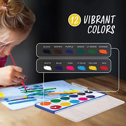 Neliblu Water Color Paint Set for Kids - Bulk Watercolor Paint Set of 24 - Washable Watercolor Paints in 12 Colors - Ideal Fun and Learning Tool for Kids at Home and School - Paintbrush Included