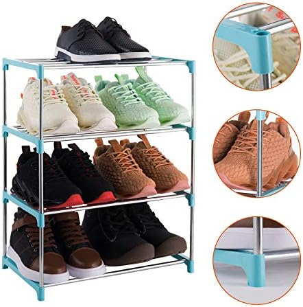 Xerhnan 4-Tier Stackable Small Shoe Rack, Lightweight Shoe Shelf Storage Organizer for Entryway