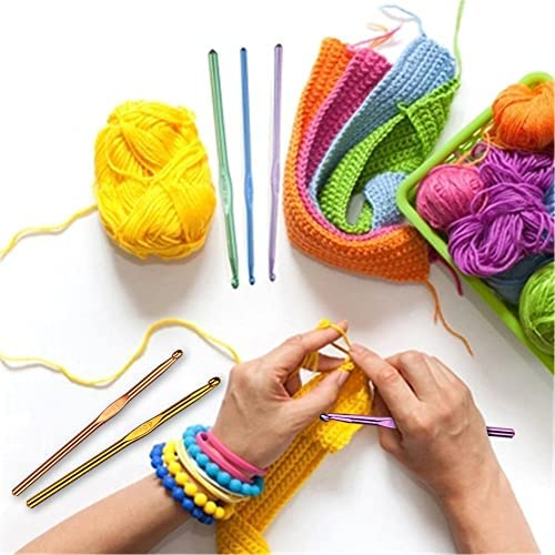 Katech Crochet Hooks Set with Crochet Case, 73-Piece Crochet Hooks Kit Knitting Accessories Ergonomic Aluminum Alloy Crochet Hook Colorful Crochet Needles for Making Socks