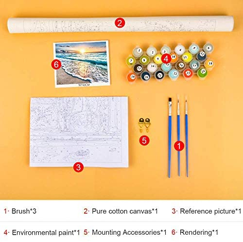TUMOVO Paint by Numbers for Adults, Beach Paint by Numbers for Kids Ages 4-8 Seaside Landscape DIY Canvas Painting Kit 16 x 20 inches Oil Painting Paint by Number Kit Kids Educational Toys(Frameless)