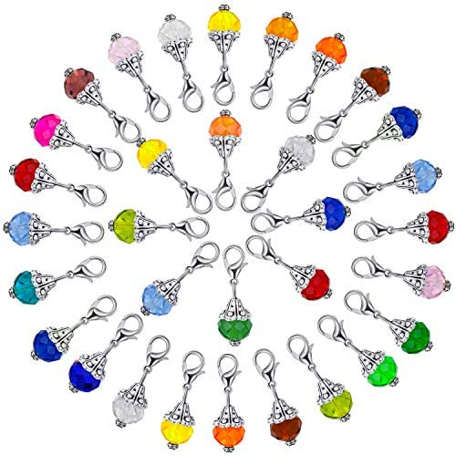 40 Pieces Crystal Dangle Charms Pendants Glass Drop Beads Handmade Dangle Bead Charms with Silver Bead Cap for Jewelry Making Necklace Earring Accessory, Assorted Colors