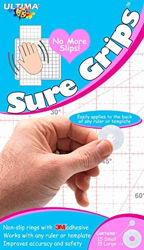 Sure Grips by Ultima – Non-Slip Ruler Grip Rings with 3M Adhesive Backing – Designed for Quilting & Patchworking – Works on Any Ruler – 30 Rings, 15 Large & 15 Small