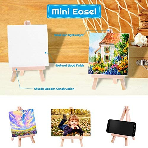Mini Canvases 18 Pack, Cridoz Small Painting Canvas with Mini Easel 4x4 Inches Art Canvases Painting Kit for Kids Teenagers Acrylic Pouring Oil Water Color