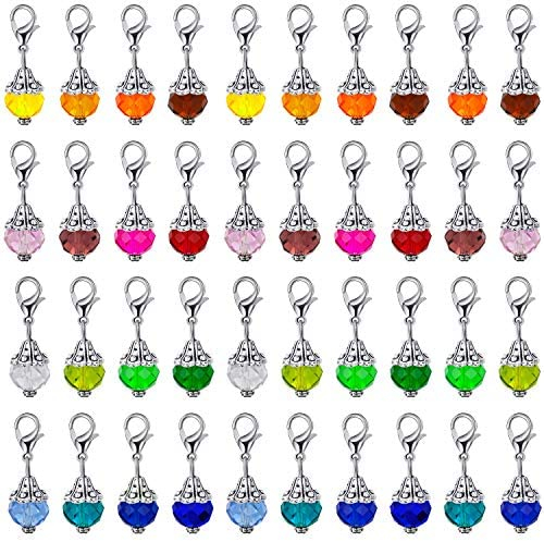 40 Pieces Crystal Dangle Charms Pendants Glass Drop Beads Handmade Dangle Bead Charms with Silver Bead Cap for Jewelry Making Necklace Earring Accessory, Assorted Colors