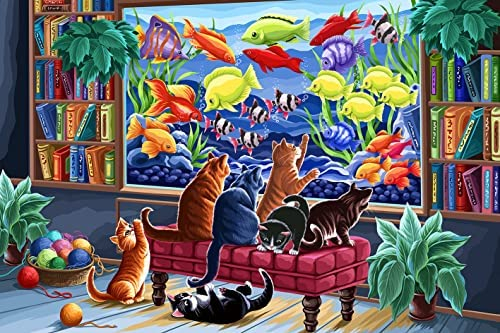 COOVLIV Paint by Numbers Cat Fish,16x24inch 10kits Nylon Acrylic Brushes Number Best Easy Paint by Number
