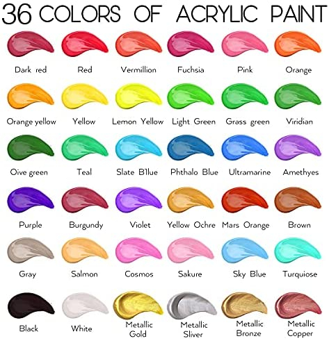 Acrylic Paint Set of 36 Colors 2fl oz 60ml Bottles,Non Toxic 36 Colors Acrylic Paint No Fading Rich Pigment for Kids Adults Artists Canvas Crafts Wood Painting