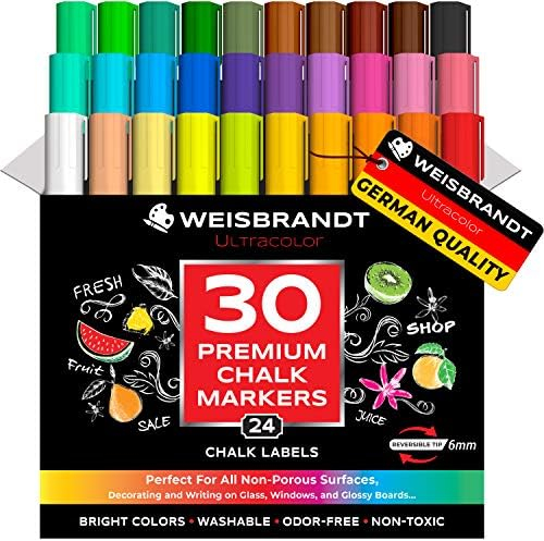WEISBRANDT Chalk Markers Liquid, UltraColor Vibrant Mega Pack of 30