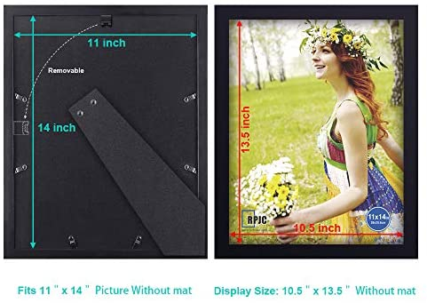 RPJC 11x14 inch Picture Frame Made of Solid Wood and High Definition Glass Display Pictures for Wall Mounting Photo Frame with Stand Black