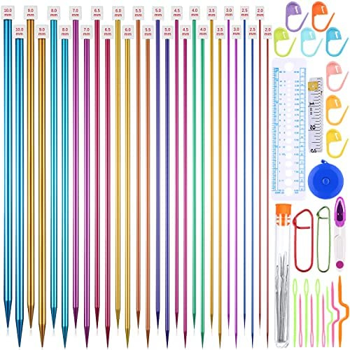 28 Pieces/ 14 Pairs Knitting Needles Set, Colored Straight Single Pointed Metal Knitting Needles