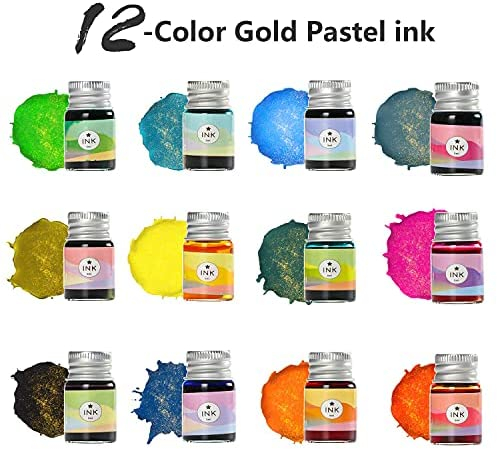 ESSSHOP Calligraphy Glass Dip Pens and Ink Set, 17 Pcs Rainbow Crystal Dip Pen and Retro Carving Glass Pen Set
