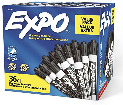 EXPO Low Odor Dry Erase Marker | Chisel Tip Markers | Whiteboard Markers, Black