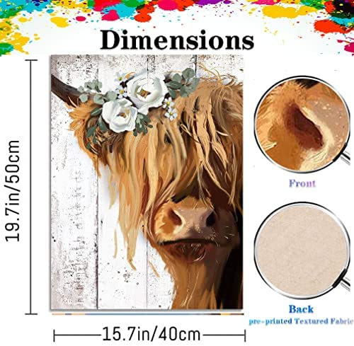 DIY Paint by Numbers for Adults, Paint by Numbers for Kids Beginner Drawing Paintwork with Paintbrushes Paint Canvas Oil Painting for Home Wall Decoration Gift Retro Cow 15.7x19.7inch