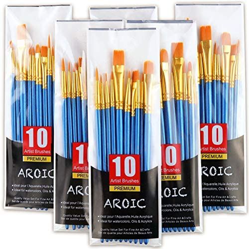 Acrylic Paint Brush Set, 6 Packs / 60 pcs Nylon Hair Brushes for All Purpose Oil Watercolor Painting Artist Professional Kits
