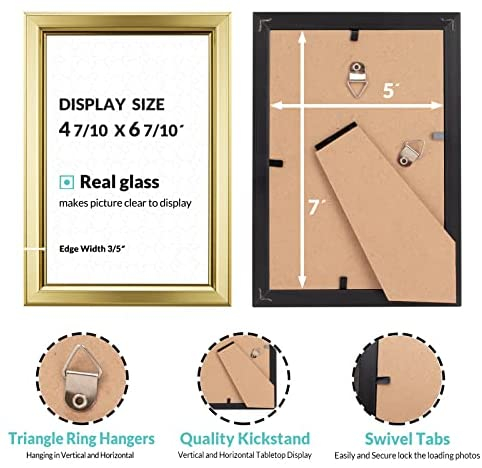LaVie Home 5x7 Picture Frames (6 Pack, Gold) Simple Designed Photo Frame with High Definition Glass for Wall Mount & Table Top Display