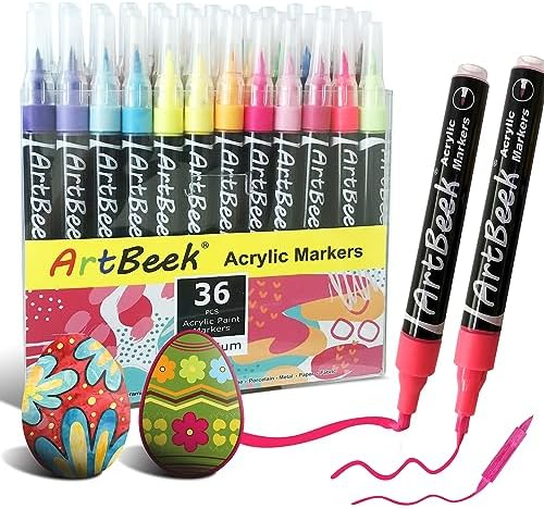 ArtBeek 36 Colors Acrylic Paint Markers, Paint Pens with Brush Tip