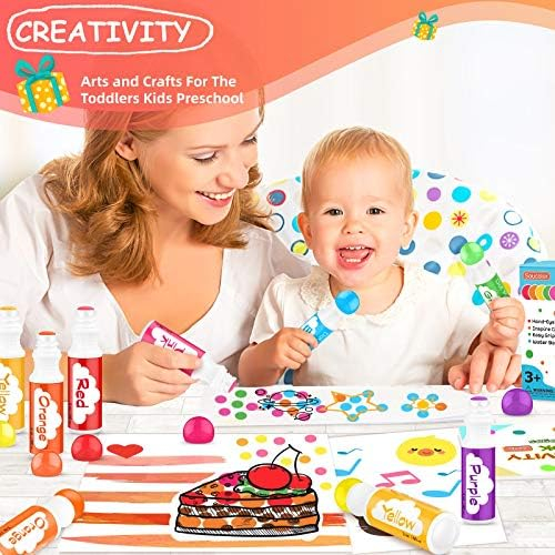Washable Dot Markers for Toddlers Kids Preschool, 10 Colors 2 oz Bingo Paint Daubers Markers Set with 48 Pages Tearable Activity Book for Toddler Arts and Crafts Kits Supplies