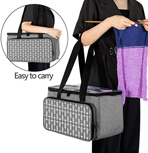YARWO Knitting Yarn Bag, Crochet Tote with Pocket for WIP Projects