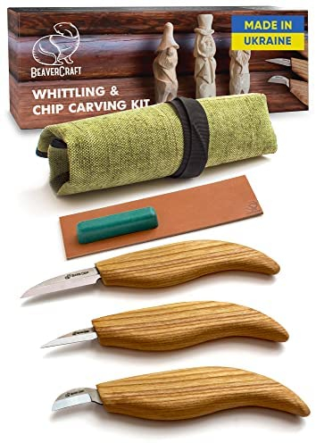 BeaverCraft S15 Whittling Wood Carving Kit - Wood Carving Tools Set - Chip Carving Knife Kit - Whittling Knife Set Whittling Tools Wood Carving Wood for Beginners