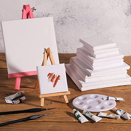 12 Pieces Assorted Size Mini Art Canvas Stretched for Craft Painting Drawing (3 Inches, 4 Inch