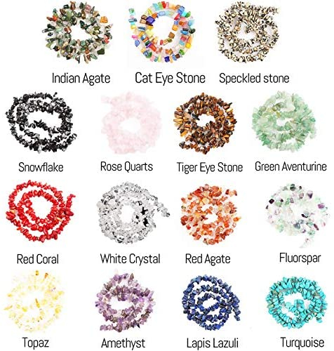500pcs Natural Chip Stone Beads Multicolor 5mm to 8mm Irregular Gemstone Healing Crystal Loose Rocks Bead Hole Drilled DIY for Bracelet Necklace Earrings Jewelry Making Craft