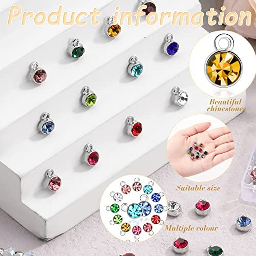 120 Pieces Crystal Dangle Charms Pendants with Lobster Clasp Crystal Birthstone Charms Handmade Dangle Bead Charms DIY Round Jewelry Charms for Jewelry Earring Accessory, 12 Colors (Multiple Color)