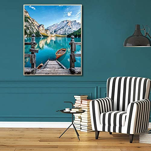 Paint by Numbers for Adults - Lakeside Boat Adult Paint by Number for Wall Decor, Dolomiti Mountain Paint by Number for Adults Beginner