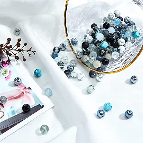 PH PandaHall 24 Color 8mm Round Glass Beads, 720pcs Black White Bracelet Beads Bulk Marble Loose Beads Spacers for Halloween Eid Mubarak Ramadan Decoration Earring Necklace Bracelet Jewelry Making