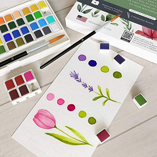 Watercolor Paint Set with 48 Premium Paints, Water Color Paint Set Includes 2 Artist Brushes