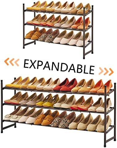 Tajsoon Expandable Shoe Rack Organizer, 3 Tier Adjustable Shoe Shelf