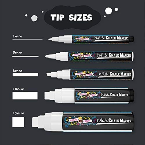 CHALKY CROWN 5pc White Chalk Markers - Non-Toxic Liquid Chalkboard Markers, White Liquid Chalk Marker for Windows