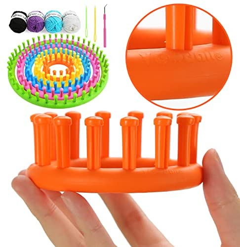 VGOODALL 5PCS Round Knitting Loom Set Circular Loom Set with 4 Skeins Acrylic Yarn for Hat Scarf Shawl Sweater Sock Knitter