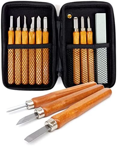 14 Piece Wood Carving Tools Set with Whetstone and Protective Case, Chisels