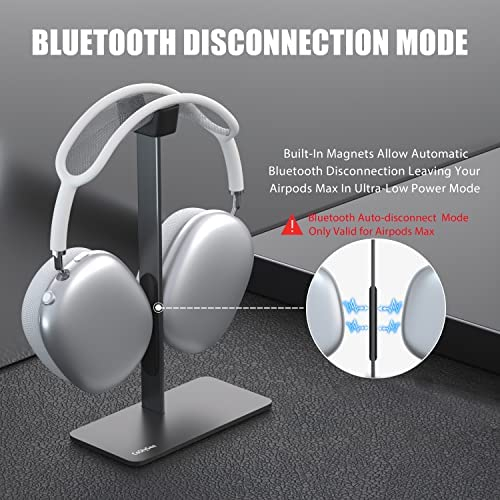 Headphone Stand for Airpods Max with Auto-Sleep Mode Aluminum Headset Stand Silicone U-Shaped Headrest Anti-Slip Headset Holder with Solid Weighted Base for All Headphones Sizes（Gun Black）
