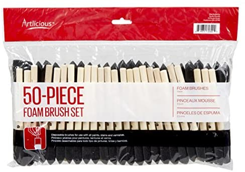 Artlicious Foam Brush Set - Pack of 50 Disposable, 1-inch Sponge Paint Brushes for Acrylic Painting