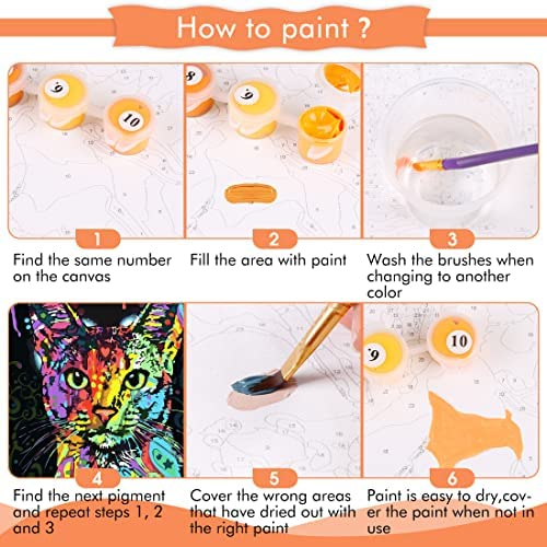 Toudorp Paint by Numbers Kits 16x20 inches Wood Framed Canvas Painting for Adults Beginner and Kids with Acrylic Paints and Brushes - Psychedelic Cat
