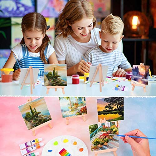 Mini Canvas and Easel, Paxcoo 60 Pieces Mini Canvas Painting Set Includes 4x4 Inches Small Tiny Painting Canvas