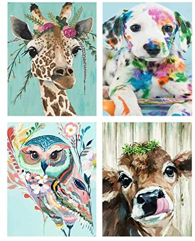 4 Pack Animal Paint by Numbers, Paint by Number for Adults Kids Beginner