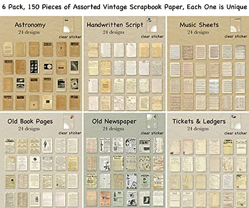 150 Sheets of Scrapbook Paper, Vintage Journaling Scrapbooking Supplies Craft Kits for Bullet Journals Junk Journal Planners Aesthetic Room Decor Wall Art Collage Album Cottagecore Picture Frames