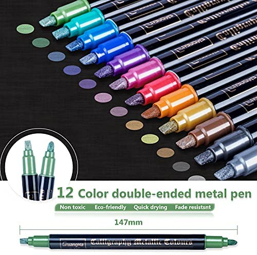 Dual Tip Metallic Markers, Metalic Paint Pen With Chisel Tip & Round Tip