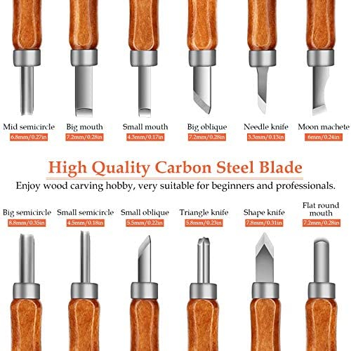 Wood Carving Tools Set, Wood Carving Hand Tools for Beginners with Whittling Knife Detail Wood Carving Knife and 12pcs SK2 Carbon Steel Wood Carving Knives for Sculpture Spoon